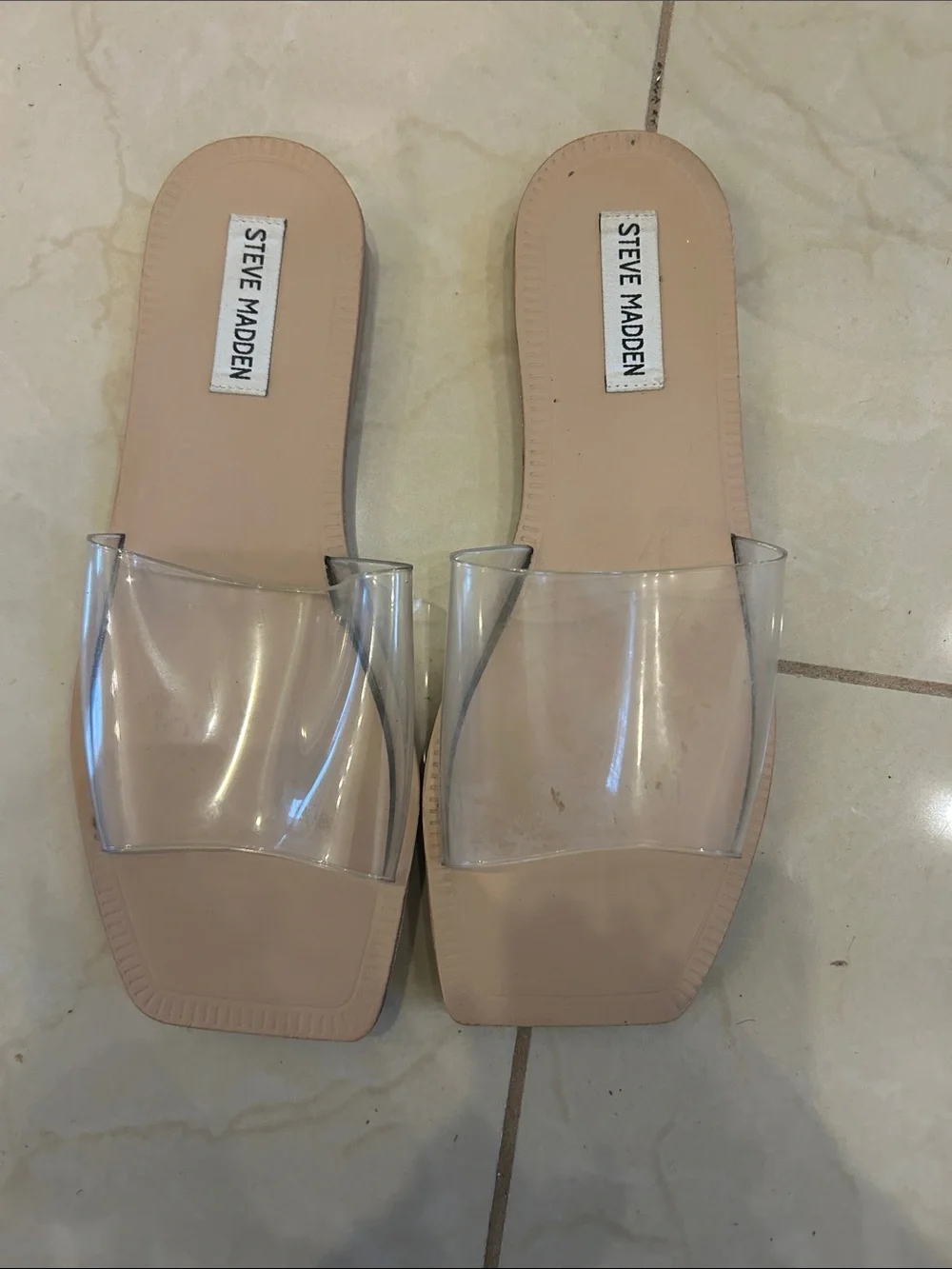 Steve Madden Clear Strap Slide Sandals in Nude/Transparent - Picture 1 of 3